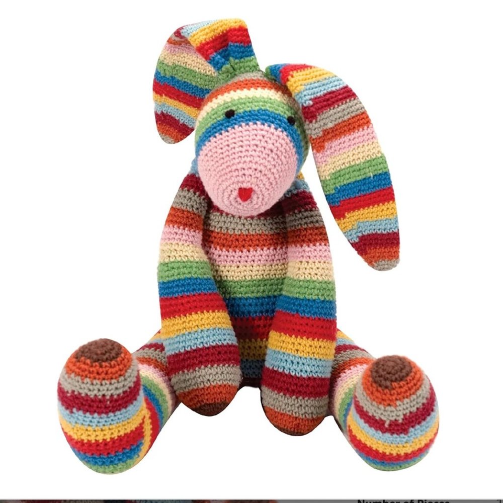 Schylling Stripes The Long Eared Bunny Crochet Colorful Rabbit Plush Toy NWOT